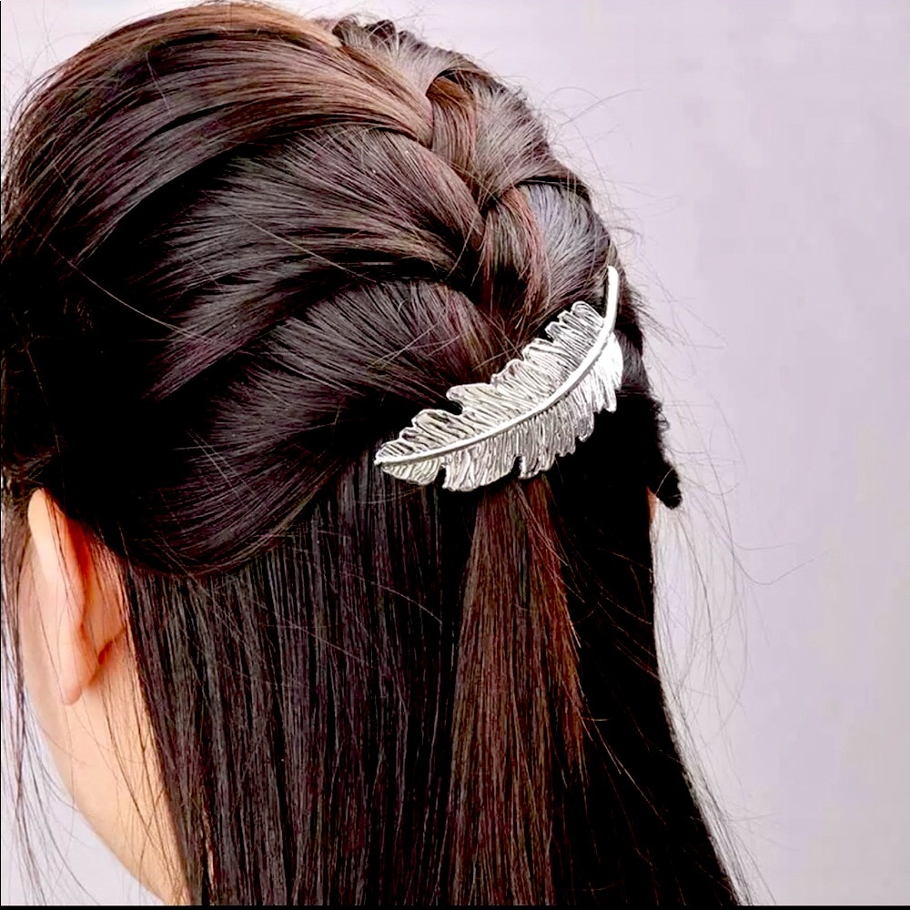 Silver Feather Barrette - Picture 2 of 5